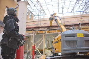 Demolition robot Brokk 400D in action in the centre of Stockholm!