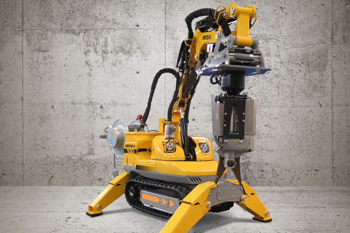 Brokk 100 demolition robot with cameras and other accessories for nuclear applications