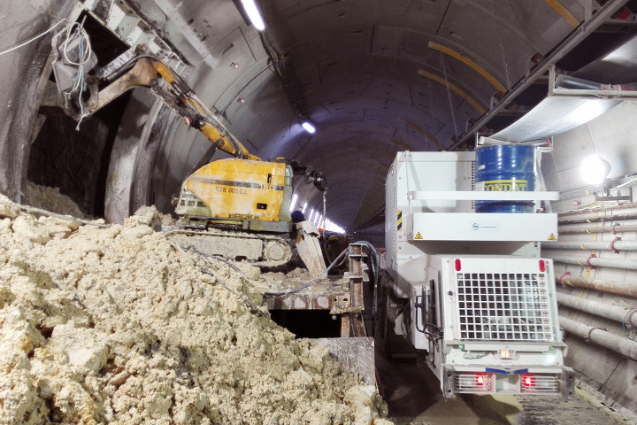 Brokk 160 Demolition Robot with SB302 breaker tunneling a cross passage