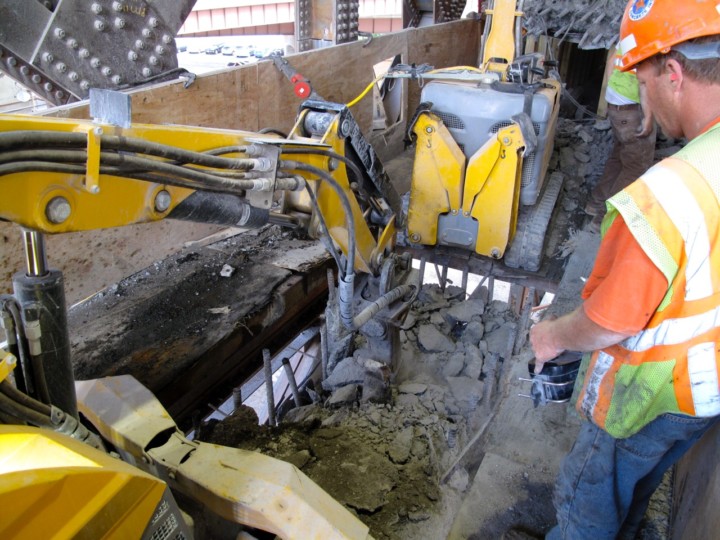 Brokk machines on a bridge renovation 